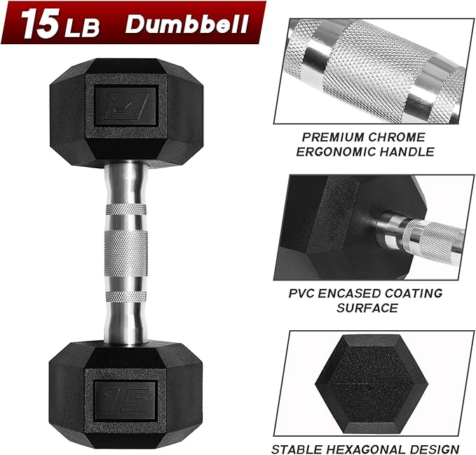 RitFit 5-650 LBS PVC Encased Hex Dumbbell Sets with Optional Rack for Home Gym, Hand weight with Chrome Handle for Strength Training, Workouts-StrideForce Fitness