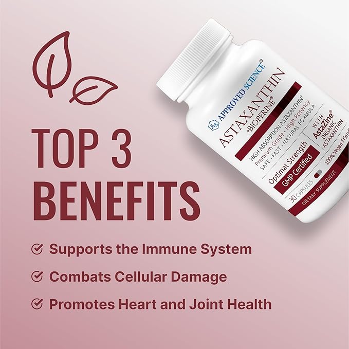 Approved Science® Astaxanthin 12 mg - Extra Strength Antioxidant - Supports Heart, Eyes, Skin - 30 Vegan Capsules - 1 Month Supply-StrideForce Fitness