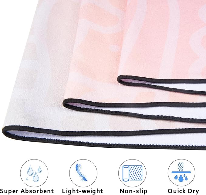 QiyI Yoga Mat Towel with Corner Pockets, Non Slip Sweat Absorbent Hot Yoga Towels, Soft Yoga Blankets with Travel Bag, Skidless Mat Cover for Workout, Gym, Fitness - 70"x26", Dreamy Pink Mandala-StrideForce Fitness