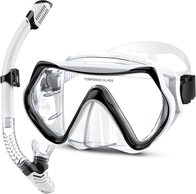 Snorkeling Gear, Dry Snorkel Set180° Panoramic Wide View,Anti-Fog Scuba Diving Mask, Professional Snorkeling Gear for Free Breathing, Swimming, Diving-StrideForce Fitness