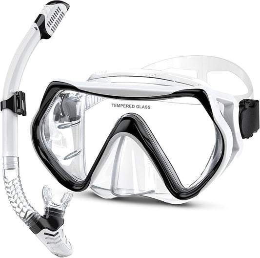 Snorkeling Gear, Dry Snorkel Set180° Panoramic Wide View,Anti-Fog Scuba Diving Mask, Professional Snorkeling Gear for Free Breathing, Swimming, Diving-StrideForce Fitness