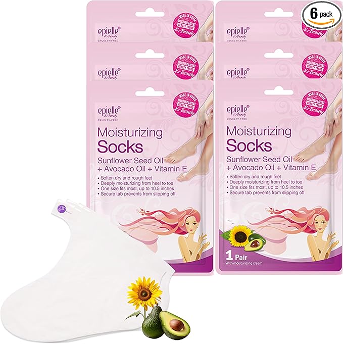 Epielle Moisturizing Foot Masks 6 Pairs, Deep Moisturizing Socks for Dry Feet & Cracked Heels, Relieve and Soften with Sunflower Seed Oil & Avocado Oil, Korean Skin Care, Spa Self Care Gifts for Women-StrideForce Fitness