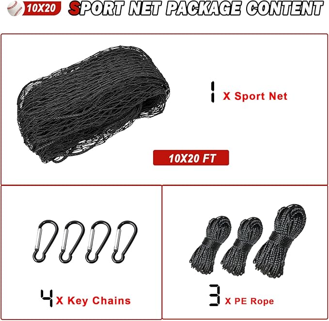 Baseball Softball Backstop Nets,Sports Net,Sports Netting Barrier,Sports Netting for Backyard,Twisted Knotted PE Net-StrideForce Fitness