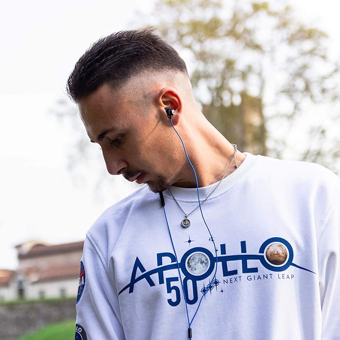 LUDOS Clamor Wired Earbuds in-Ear Headphones, 5 Years Warranty, Earphones with Microphone, Noise Isolating Ear Buds, Memory Foam for iPhone, Samsung, School Students, Kids, Women, Small Ears - Blue-StrideForce Fitness