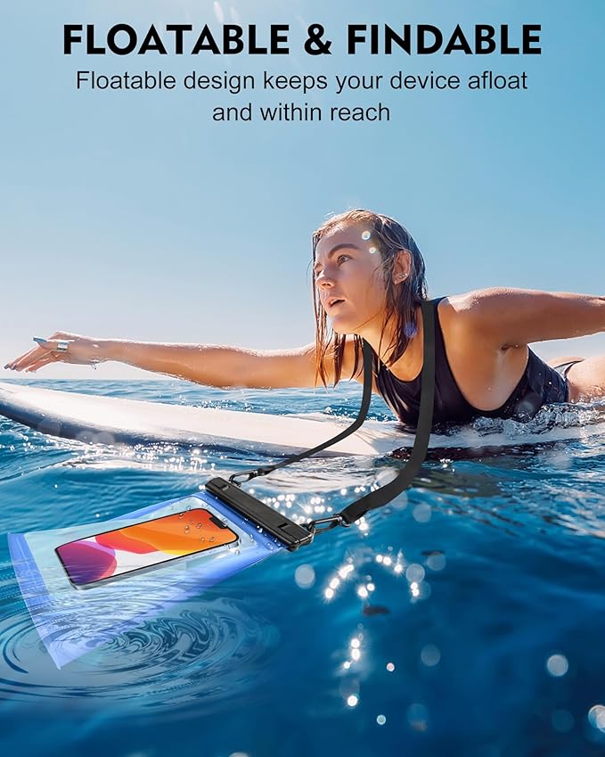 Large Waterproof Phone Pouch Floating, [Double Seals] IPX8 Waterproof Pouch for Beach Vacation Concert, Cell Phone Dry Bag for iPhone Samsung Google All Device Blue-StrideForce Fitness