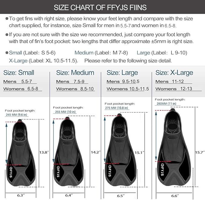 FYJS Short Swim Fins with Comfortable Full Foot Pocket Travel-Size for Snorkeling and Scuba Diving-StrideForce Fitness