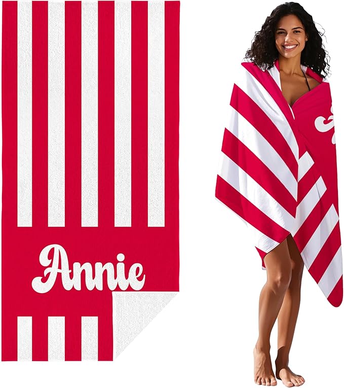 JML Personalized Beach Towel with Name, Custom Cabana Stripe Beach Towel, Customized Microfiber Pool Towel, Quick Dry & Absorbent Swim Towel for Adult,Mother's Day, Birthday, Summer Holiday,Vacation-StrideForce Fitness