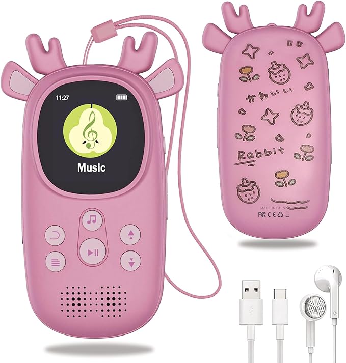 64GB MP3 Players for Kids, Cute Reindeer Portable Music Bluetooth Kid MP3 Player, Child MP3 Player with Bluetooth 5.3,Speaker, FM Radio, Alarm Clock, Voice Recorder, Stopwatch (Support up to 128GB)-StrideForce Fitness