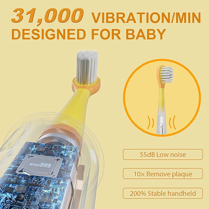 KIWIBIRD Kids Electric Toothbrush for Ages 3–10 | Toddler Sonic Toothbrush with 4 Modes & Soft Silicone Bristles | 2-Min Timer Pressure Sensor | 45-Day Rechargeable Battery | IPX8 Waterproof (Blue)