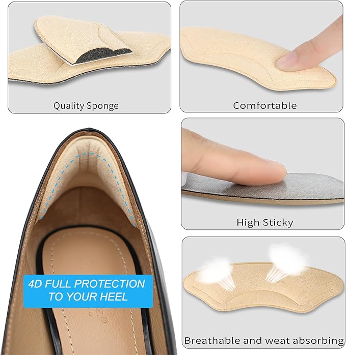 6 Pairs Heel Cushion Pads for Shoes Too Big, Shoe Grips Liners Heel Protectors for Loose Shoes, Heel Pain, Blisters and Rubbing, Anti Slip Shoe Filler Make Shoes Fit Tighter(Beige)-StrideForce Fitness