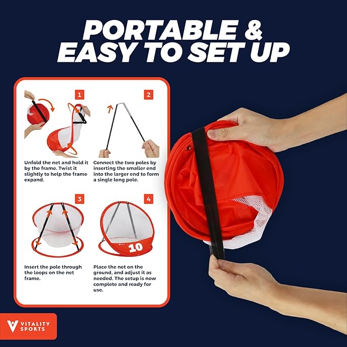 Vitality Sports Golf Chipping Net, 3PCS Pop-Up Golf Practice Net for Backyard, Indoor Outdoor Chipping Game with 3 Targets, 1 Hitting Mat, 20 Balls, Tee Box, Golf Gift for Men-StrideForce Fitness