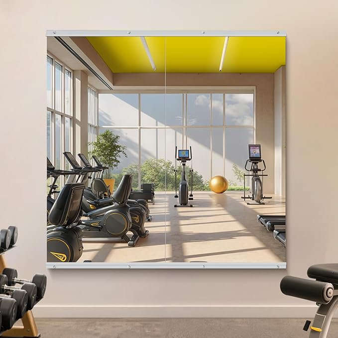 Home Gym Mirror - 48x24 Inch, 2PCS Frameless Tempered Glass Full Body Mirror for Wall Mount - Ideal for Yoga, Workout, Bedroom, Dance Studio (Silver)-StrideForce Fitness