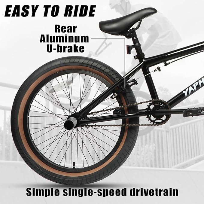 Freestyle BMX Bike, 20 Inch Yaphet Bicycle for Teen Beginner and Adult Riders, Bike with Hi-Ten Steel Frame, Multiple Colors-StrideForce Fitness