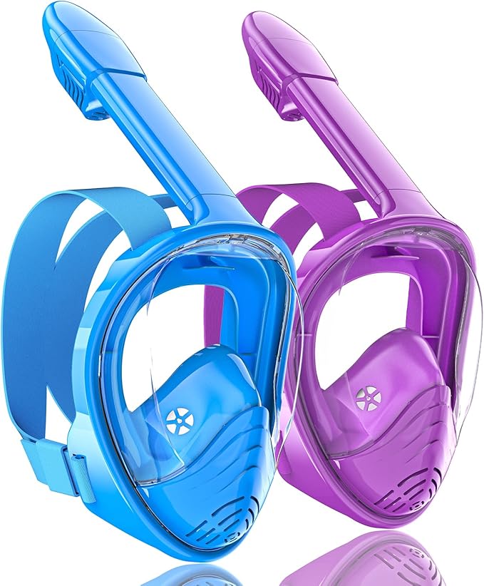 QingSong Kids Snorkel Mask Full Face, Snorkeling Set with Camera Mount, Foldable 180 Degree Panoramic View Snorkeling Gear Anti-Fog Anti-Leak-StrideForce Fitness