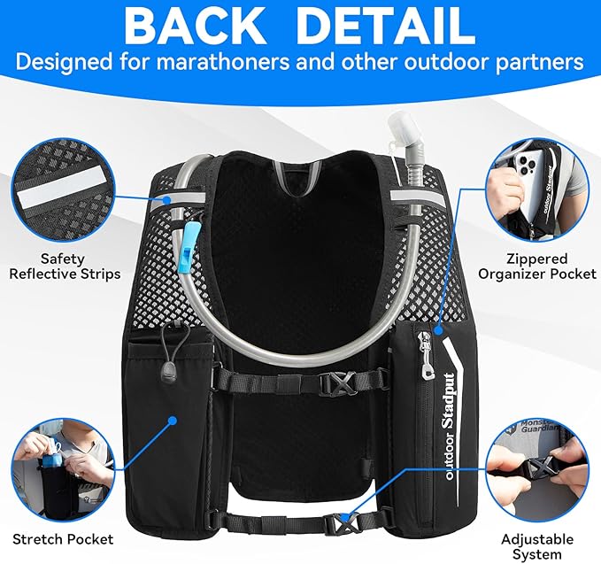 Reflective Hydration Running Vest Backpack | Lightweight 1.6L Water Bladder Bag for Trail Running, Cycling & Marathon | Perfect for Men & Women with Mobile Holder & Multiple Pockets | Premium Black-StrideForce Fitness