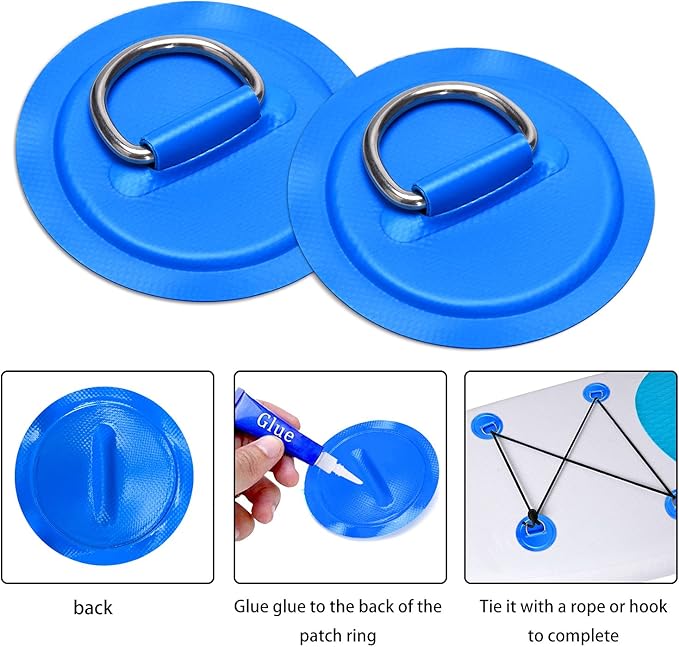 TOBWOLF 6 Pack Stainless Steel D-Ring Patch for Inflatable Boat Kayak Dinghy SUP, D-Ring PVC Patch Stand-Up Paddleboard Canoe Rafting Accessories, NO Glue Included-StrideForce Fitness