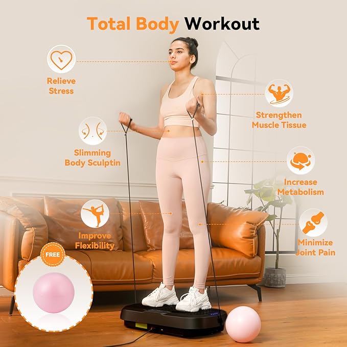 UCIN Vibration Plate Exercise Machine, Vibration Plate for Lymphatic Drainage, 330 Lbs Capacity Vibrating Plate for Weight Loss Home Fitness with Resistance Bands/Pilates Ball-StrideForce Fitness