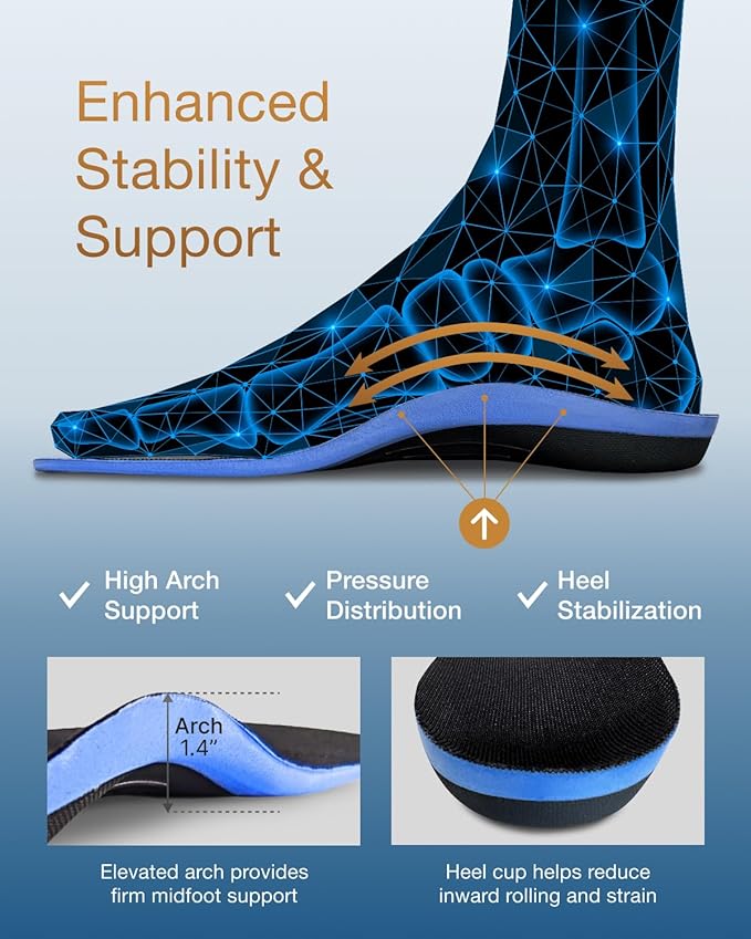 Premium Quality Gel Shoe Insoles from Japan, Shock Absorption, High Arch Support, Walking, Golf Insoles Men, Shoe Inserts Women, Shoe Insoles Women, Shoe Inserts Men, Unisex Sole Inserts, XS-StrideForce Fitness