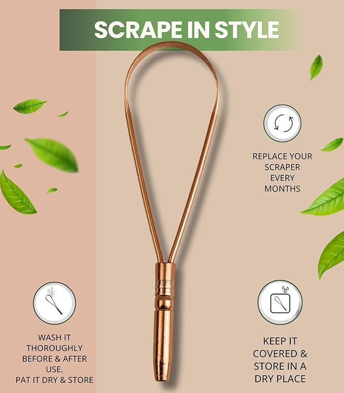 Nature's Own Tongue Scraper for Adults & Kids, Copper Tongue Cleaner/Scrubber to Improve Fresh Breath Remove Tongue Buildup, Easy to Use Portable Tongue Scrappers for Oral Care & Hygiene