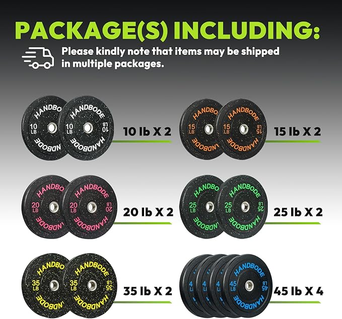 2-Inch Bumper Plates High Bounce, Olympic Weight Plate Set 45/100/160/190/260/300lb, Barbell Weight Plates Set for Home Gym, Colored Weights Rubber Strength Training Plate for Weight Lifting-StrideForce Fitness