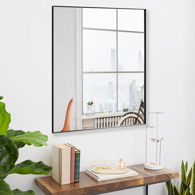 24x30 Inch Black Bathroom Mirror for Wall, Aluminum Frame Rectangle Rectangular Vanity Mirror, Modern Large for Bedroom, Living Room, Horizontal or Vertical-StrideForce Fitness