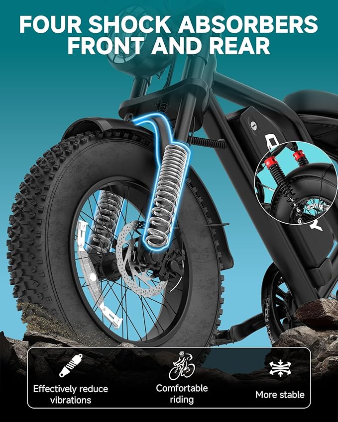 500W/750W Fat Tire Electric Dirt Bike for Adults, 48V 13.5AH/18AH Removable Battery 16"/20" Electric Motorcycle Ebikes with 31MPH Top Speed, 40-70 Miles Range, Full Suspension-StrideForce Fitness