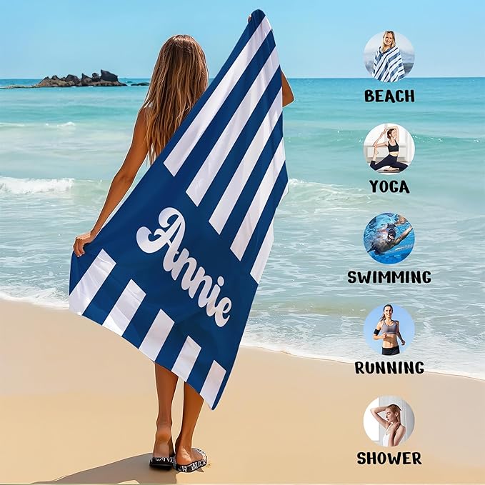 JML Personalized Beach Towel with Name, Custom Cabana Stripe Beach Towel, Customized Microfiber Pool Towel, Quick Dry & Absorbent Swim Towel for Adult,Mother's Day, Birthday, Summer Holiday,Vacation-StrideForce Fitness