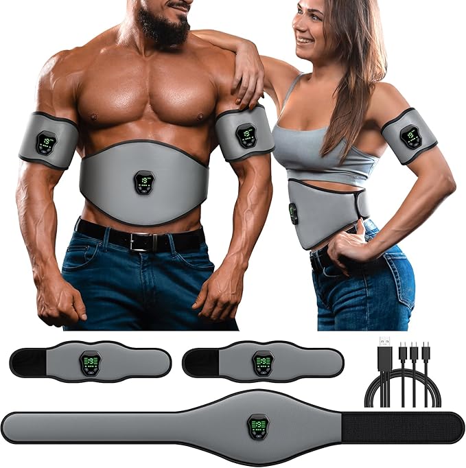 NEWPINE Fitness Belt, Powered Muscle Stimulator for Home Use, for Muscle Conditioning Grey-StrideForce Fitness