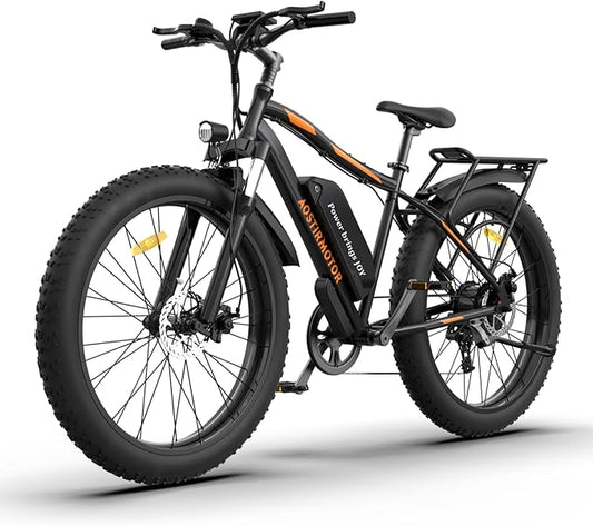 aostirmotor 750W Electric Bike for Adults 26"×4" Fat Tire Electric Bike 48V 13AH Lithium Battery Adult Electric Bicycles, 28MPH E Bike for Adults, Shimano 7 Speed Electric Mountain Bike-StrideForce Fitness