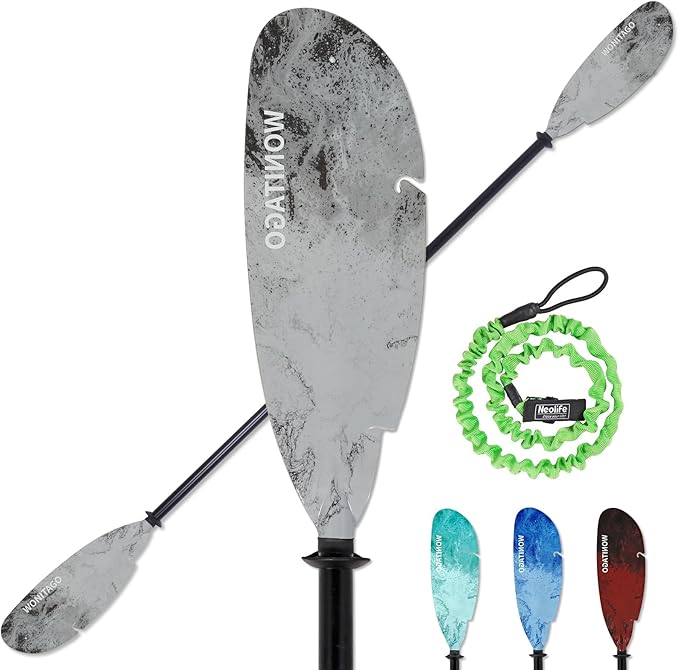 Angler Kayak Paddles Aluminum Paddle with Plastic Blades and Paddle Leash, Floating Adjustable Fishing Kayak Oars, 3 Piece, 230-250cm/90-98 inch-StrideForce Fitness