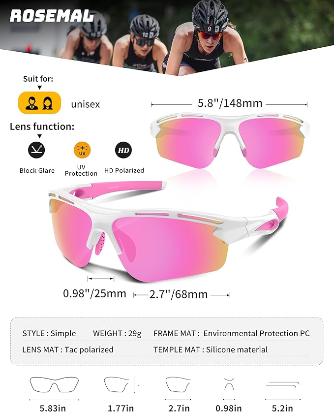 Polarized Sports Sunglasses for Men Women,UV400 Protection Sunglass for Running Cycling Fishing Hiking TR90-StrideForce Fitness