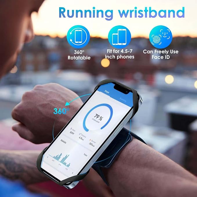 Cikyner Running wristband, Running Phone Holder Sports wristband 360° Rotatable & Detachable Running Phone wristband for 4.5- 7'' iPhone for Gym Jogging Cycling Hiking-StrideForce Fitness