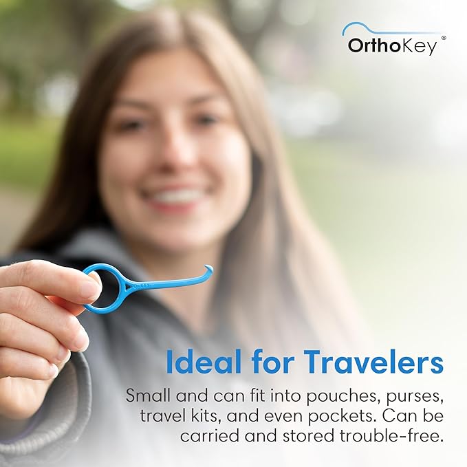 OrthoKey Retainer & Aligner Removal Tool - Dental-Grade Orthodontic Supplies for Invisible Braces, Cleaning & Travel - Bracket & Denture Remover (2-Pack) Blue & Black