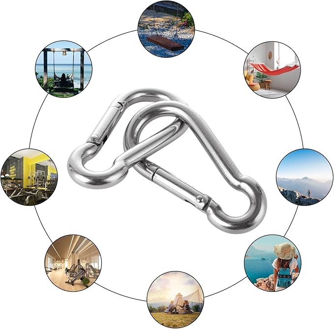 MIVIDE 20 Pack M8 x 3-1/8 inch Carabiner Clips Spring Snap Hook, 304 Stainless Steel Heavy Duty Snap Hooks Carabiner Quick Link Clip for Camping Hiking Traveling Outdoor Swing Gym, 500Lbs Capacity-StrideForce Fitness