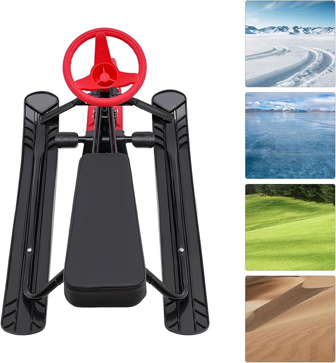 Snow Racer Sled, Ski Sled Slider Board with Steering Wheel, Twin Brakes, Anti-Slip Pedal, Snow Sled for Kids-StrideForce Fitness