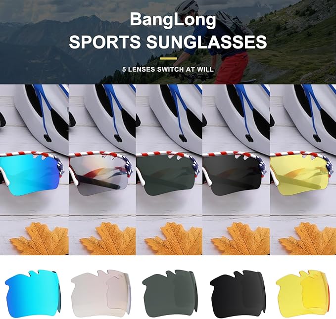 BangLong Polarized Sports Sunglasses Cycling Sun Glasses for Men Women with 5 Interchangeable Lenes for Running Baseball Golf-StrideForce Fitness