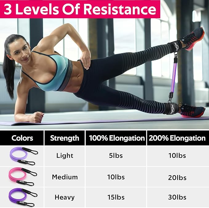 WALITO Ankle Resistance Bands with Cuffs, Exercise Bands for Legs and Butt, Booty Workout Equipment for Kickbacks and Hip Fitness Training