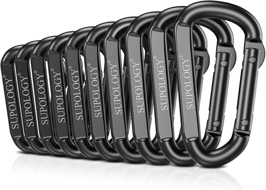10 PCS Carabiner Clips, Heavy Duty Carabiners D Ring Hook, 900 LBS 2.5" Steel Black Carabeaner Clip Multipurpose for Key Chain, Camping, Hiking, Gym, Backpacking, Pet Leash-StrideForce Fitness