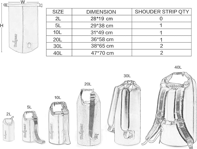 Unigear Dry Bag Waterproof, 2L/5L/10L/20L/30L/40L Floating and Lightweight Bags for Kayaking, Boating, Fishing, Swimming and Camping with Waterproof Phone Case-StrideForce Fitness