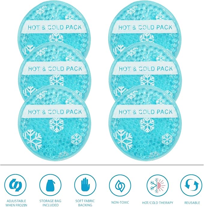 OLESILK Small Hot Cold 6 Packs, Reusable Round Gel Beads Ice Pack with Cloth Backing, Hot and Cold Therapy for Breastfeed Injury, Kids Pain Relief, Headache, Tired Eyes, Wisdom Teeth, Sinus Relief