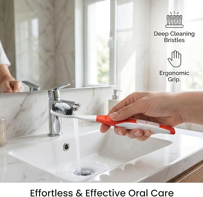 Dolphin Charcoal Toothbrush Extra Soft Bristle Manual Soft Long Flossing, Ultra Clean Toothbrush, Good for Sensitive Teeth and Gums (Green, Charcoal 4 Packs)