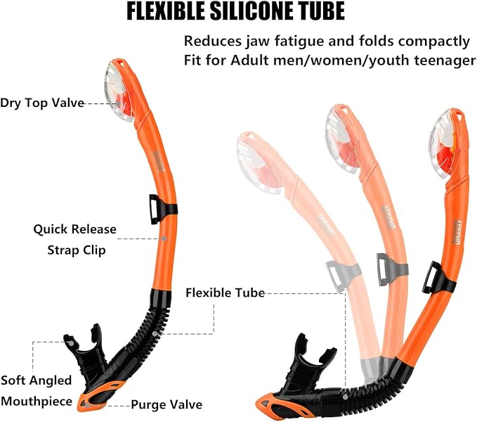 Aegend Dry Snorkel, Dive Mask Easy-Breath Free Diving Snorkel for Snorkeling Scuba Diving Freediving Swimming, with Top Dry Valve and Food-Grade Silicone Mouthpiece-StrideForce Fitness