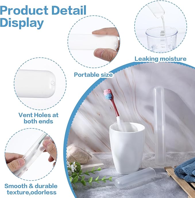 DIVINA VITAE 60Pcs Travel Toothbrush Case Plastic Toothbrush Holder Protector Portable Toothbrush Holder Bulk Dust-Proof Tooth Brush Cover Cap for Travel Business Home Camping School(Clear)