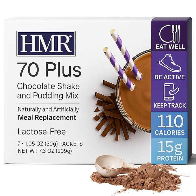 HMR 70 Plus Chocolate Shake & Pudding Mix | Meal Replacement Powder | Lactose-Free | 15g Protein | Easy to Make | Low Calorie | 7 Single Serving Packets each-StrideForce Fitness