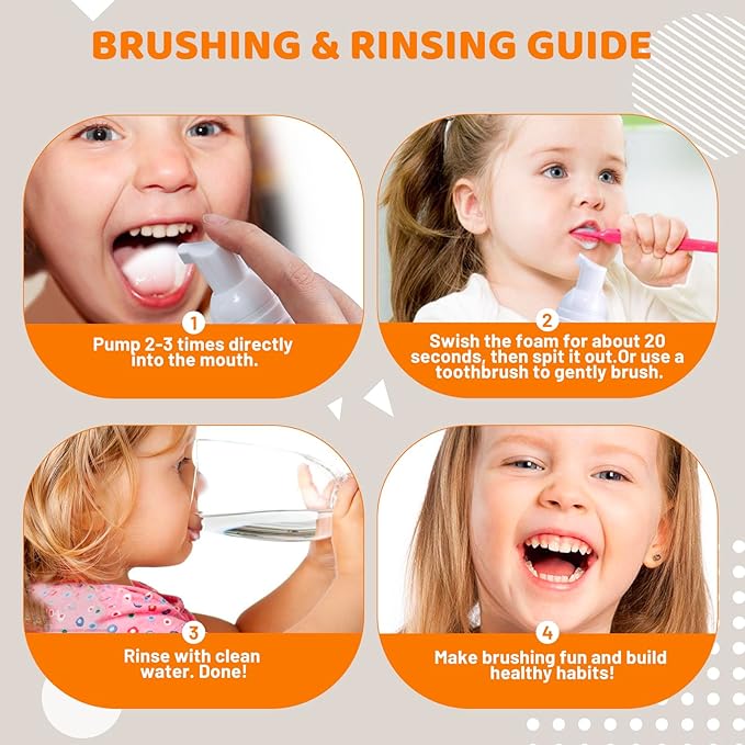 NOHOO Fluoride Free Foam Toothpaste Kids Fruit Flavour,Natural Training Toothpaste for Baby Toddler Children Oral Cleaning and Cavity Protection Strawberry Orange Cantaloupe Watermelon