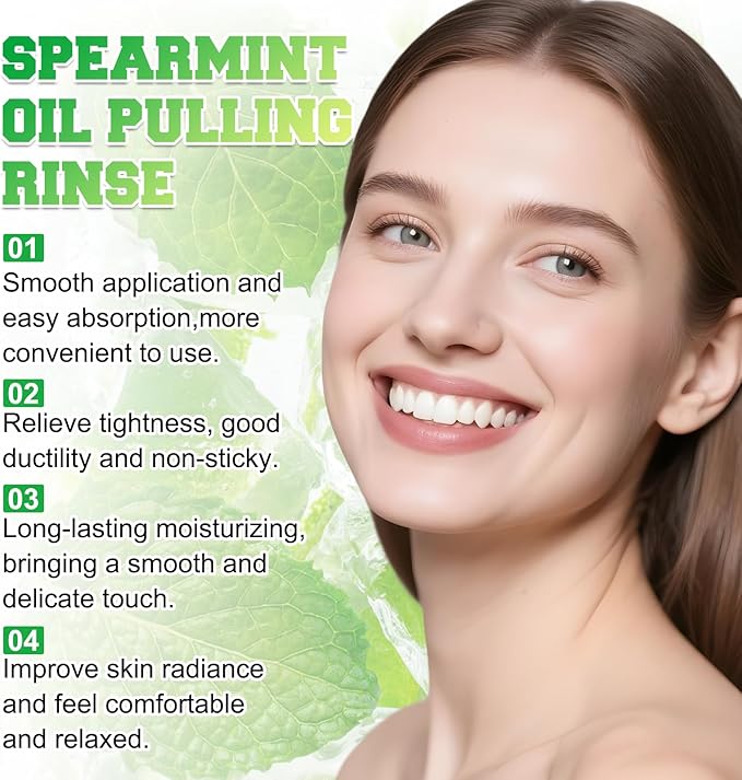 Spearmint Oil Pulling Rinse, Cold-Pressed Coconut Oil for Teeth, Mint Mouthwash, Powerful Organic Peppermint Oil Maintain Gum Health & Freshness Breath