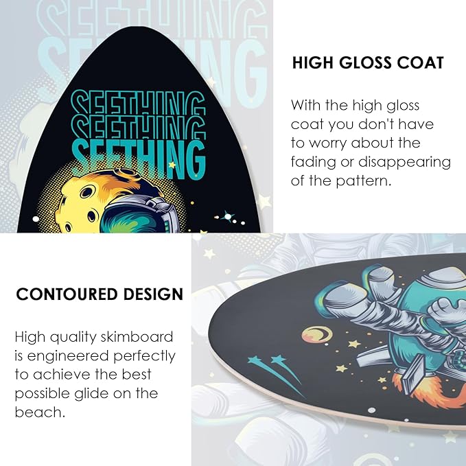 seething 35 Inch Skimboard with High Gloss Coat Wood Skim Board for Beginners,Kids, Teenagers, Adults and All Skimming-StrideForce Fitness