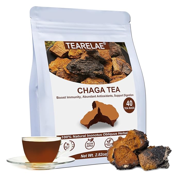TEARELAE - Chaga Tea - 2g x 40 Count - Wild Harvest from Siberia - 100% Pure Natural Chaga Mushroom Tea Bag - Additive-Free - Non-GMO - Caffeine-free-StrideForce Fitness