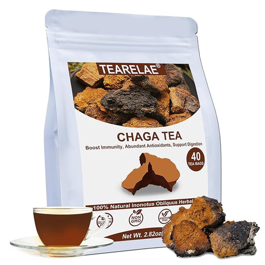 TEARELAE - Chaga Tea - 2g x 40 Count - Wild Harvest from Siberia - 100% Pure Natural Chaga Mushroom Tea Bag - Additive-Free - Non-GMO - Caffeine-free-StrideForce Fitness