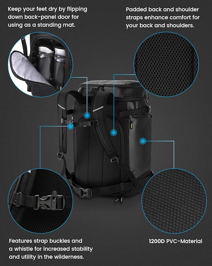 Gonex 50L Ski Boot Bag Backpack, Waterproof Snowboard Boot Backpack for Men Women, Ski Boots Bag for Travel, Ski, Snowboard, Helmet, Goggles and Outerwear Black-StrideForce Fitness
